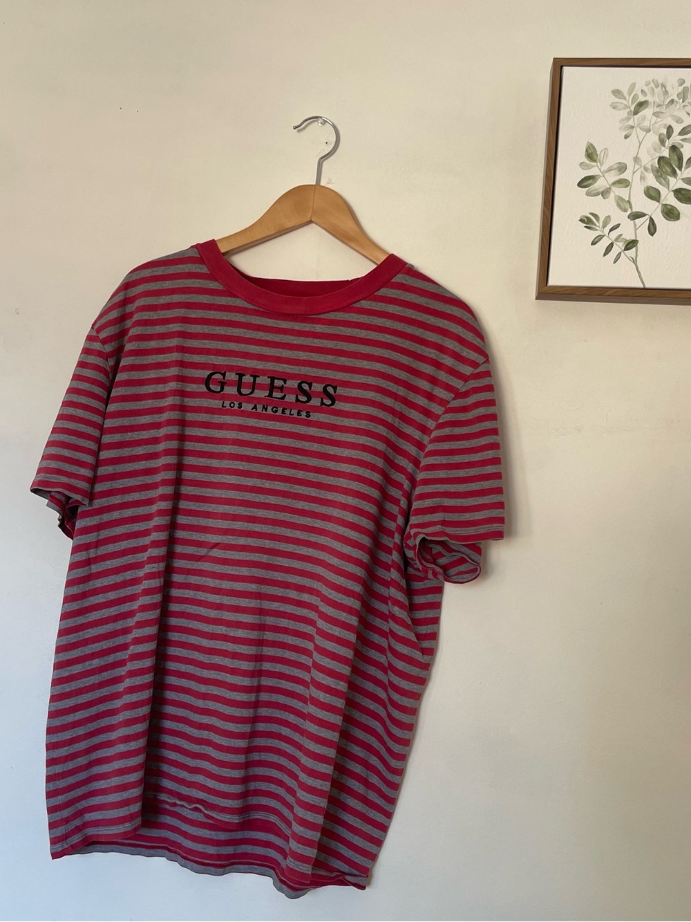 GUESS Red & Gray Striped Los Angeles Logo Tee